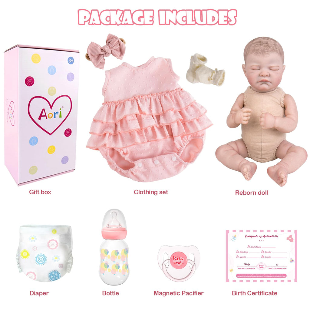 20'' Realistic Sleeping Newborn Girl Doll in Pink Dress D99243