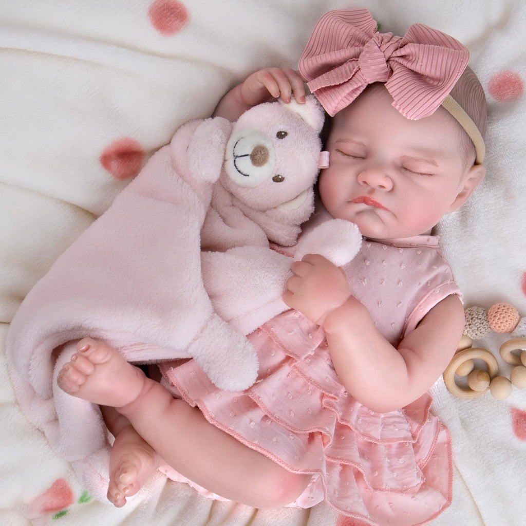 20'' Realistic Sleeping Newborn Girl Doll in Pink Dress D99243