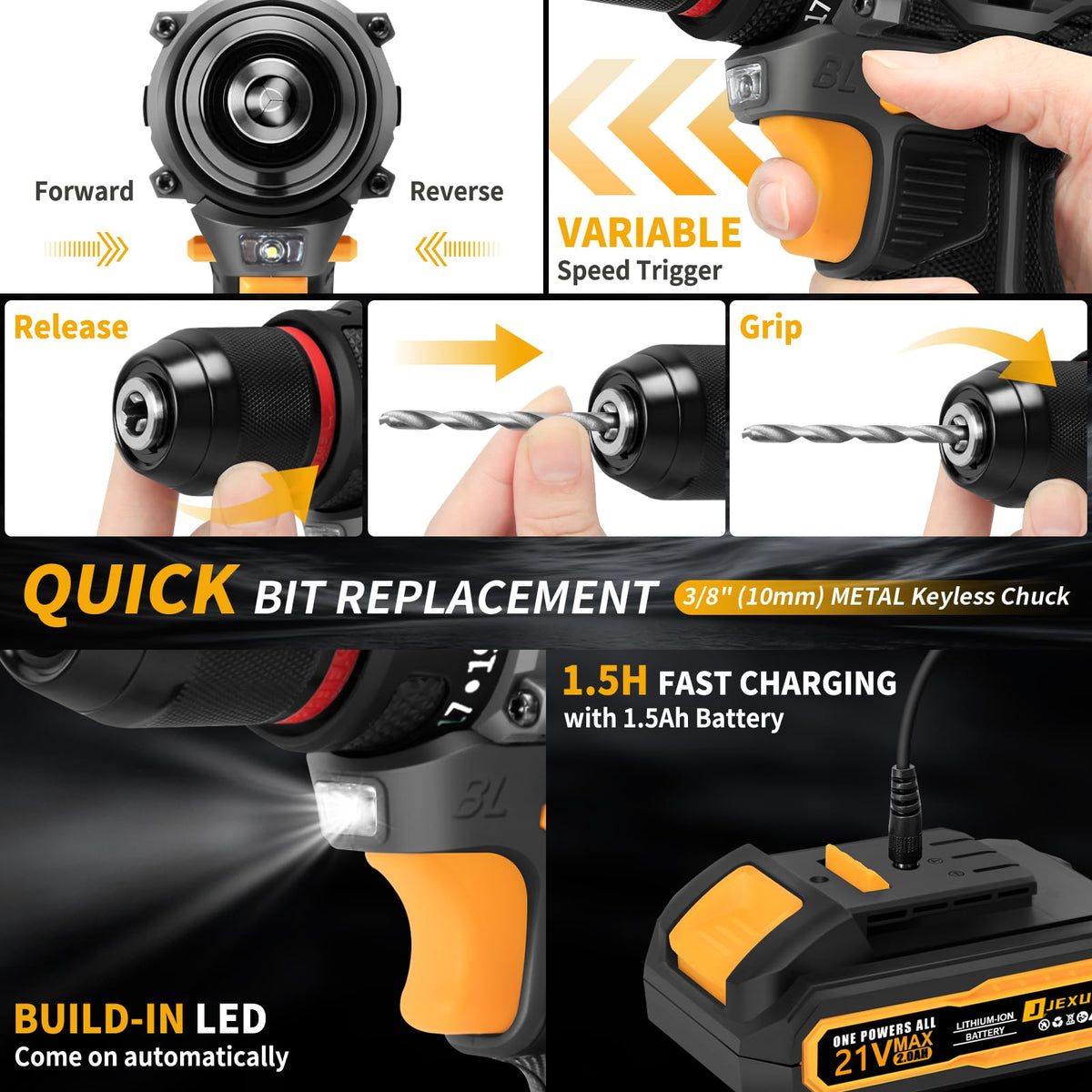 Cordless Drill Set 21V Brushless with 2 x 2.0Ah Battery N1933