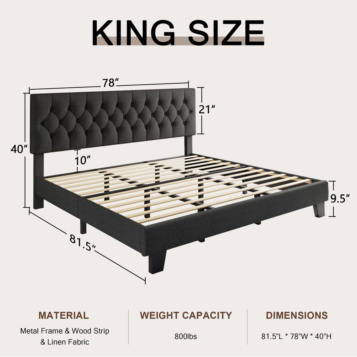 King Size Upholstered Platform Bed with Headboard K37617