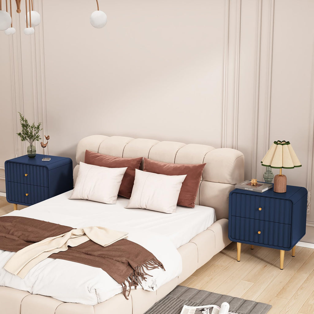 Blue 2 Drawer Wood Nightstand Set of 2 O379