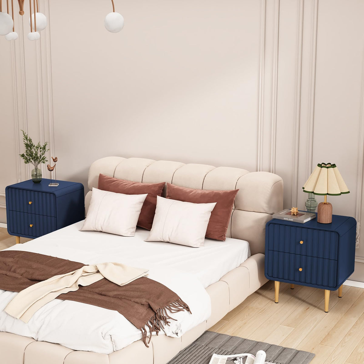 Blue 2 Drawer Wood Nightstand Set of 2 O379