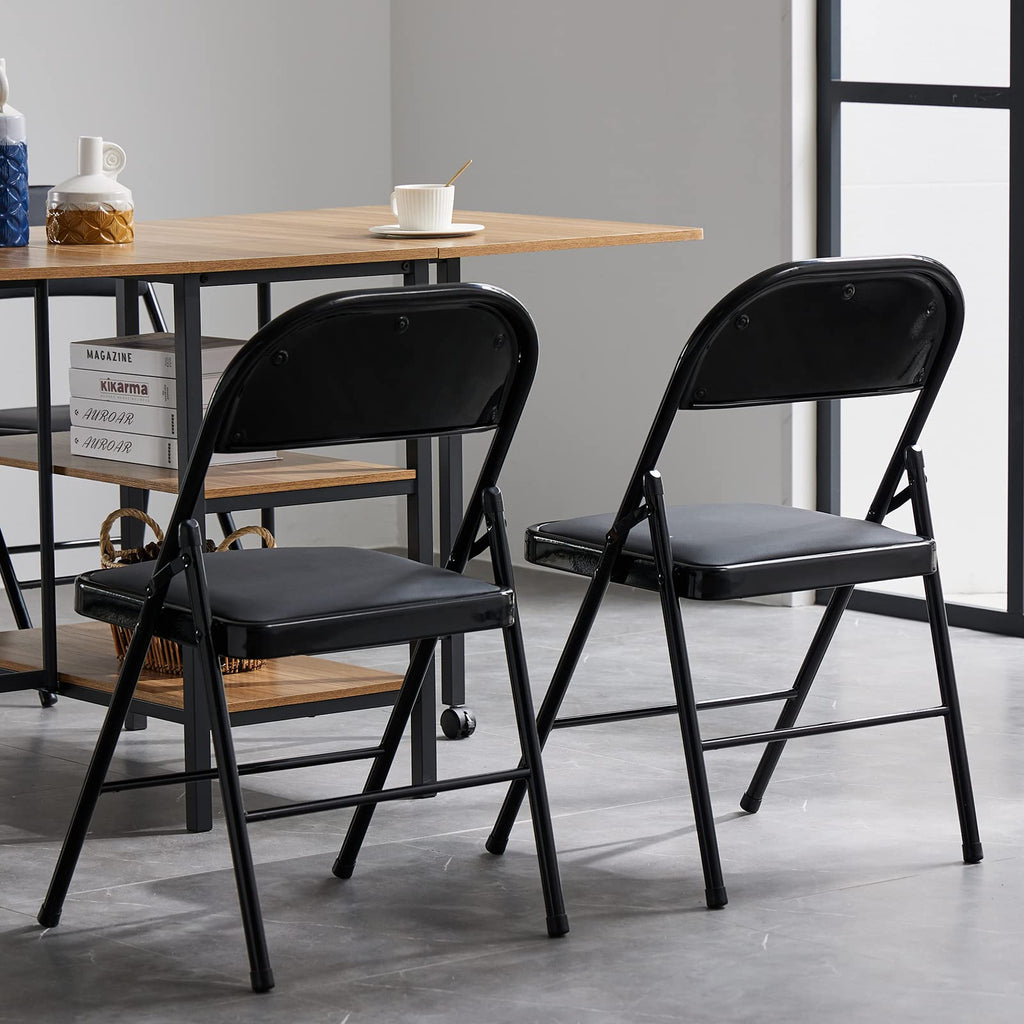 Black Folding Chairs with Padded Seats, 10 Pack I48622