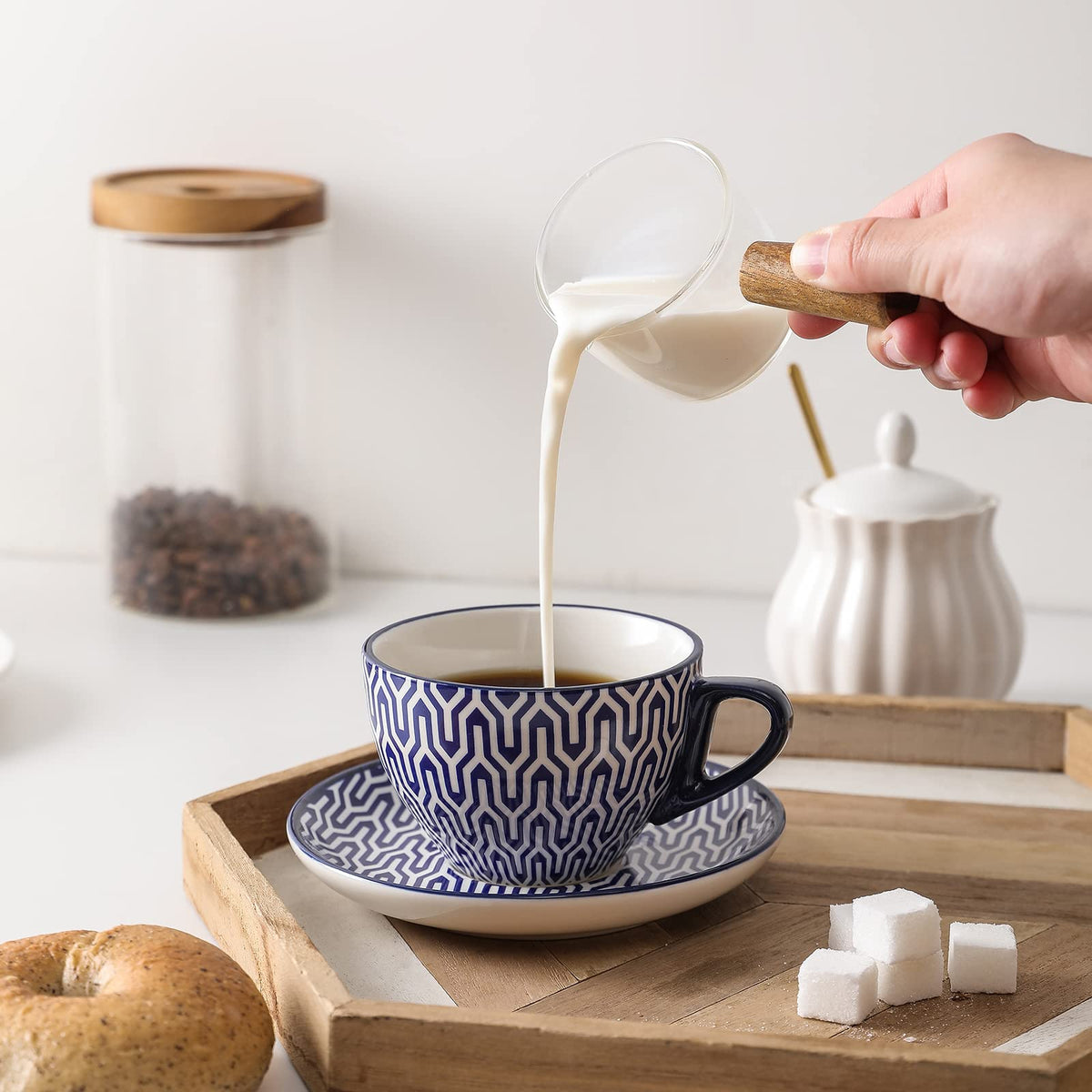 Ceramic Dinnerware Sets 12 Piece + 8 OZ Cappuccino Cup Set with Saucers R9470