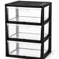 Black 3 Drawer Plastic Storage Tower with Clear Bins N26083