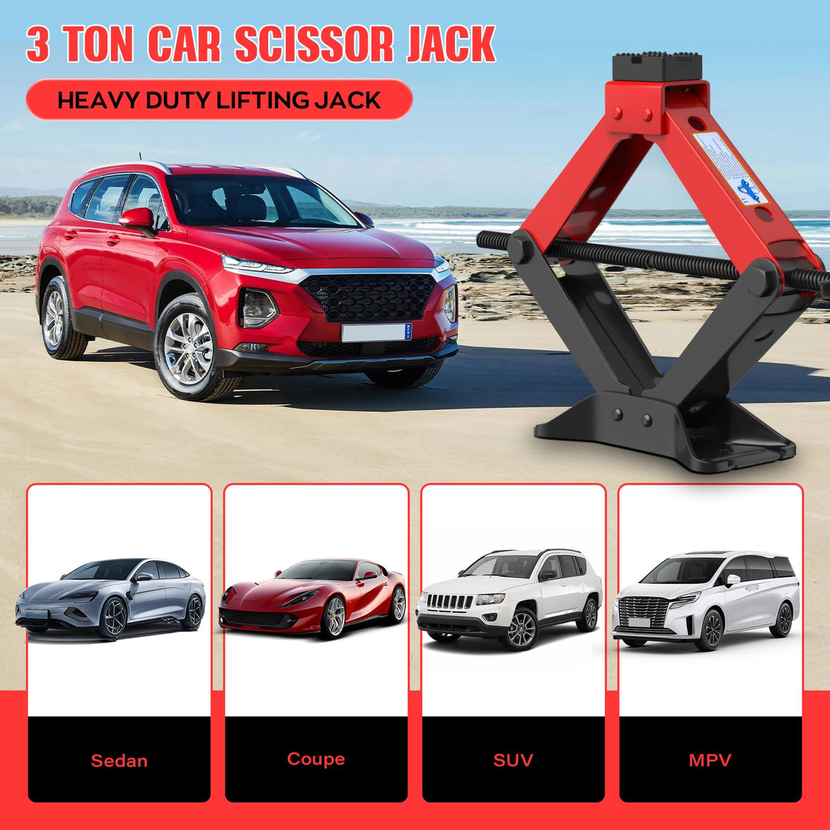 3 Ton Heavy Duty Scissor Jack Kit with Lug Wrench N480