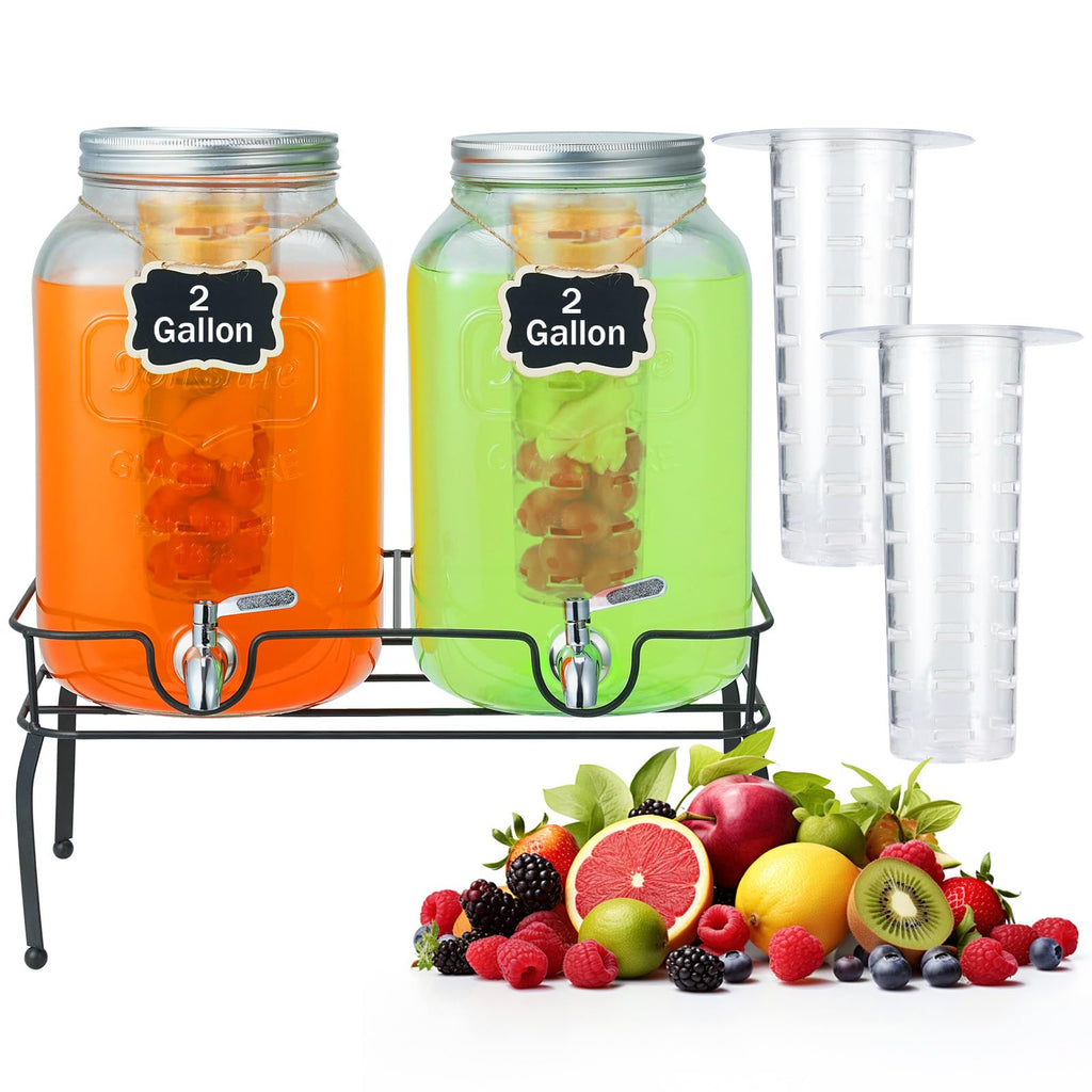 2 Gallon Glass Beverage Dispenser with Stand & Fruit Infuser G912187