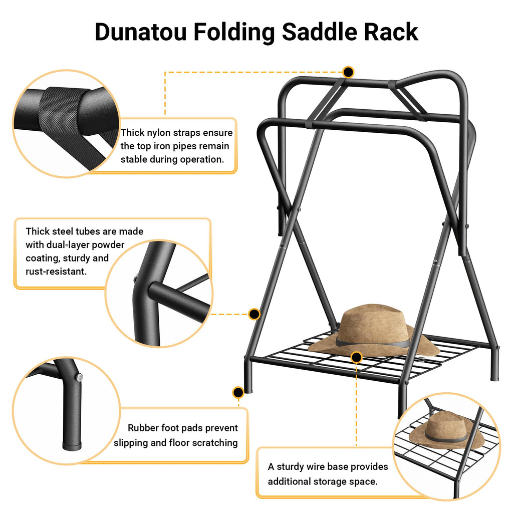 Foldable Saddle Rack with Storage Shelf, Black W490