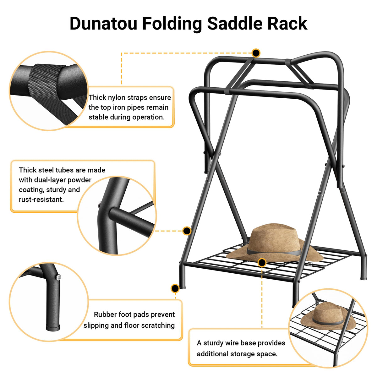 Foldable Saddle Rack with Storage Shelf, Black W490