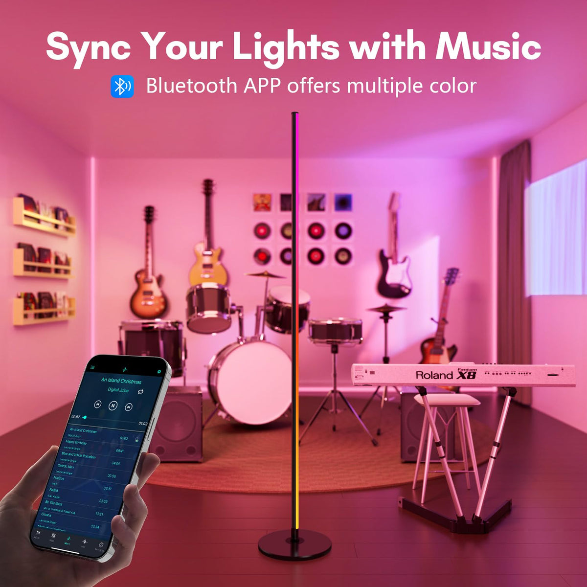 LED RGB+IC Corner Floor Lamp with App Remote Control Black N277