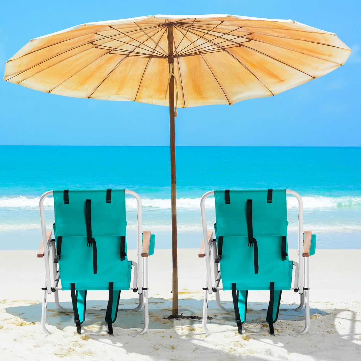 2 Pack Green Portable Folding Beach Chair with Cup Holder K8229