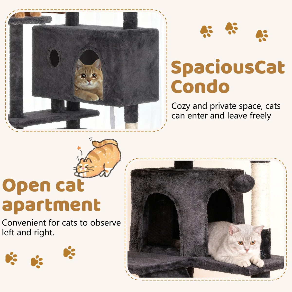 70 Inch Dark Gray Multi-Level Cat Tree with Condo Y219858