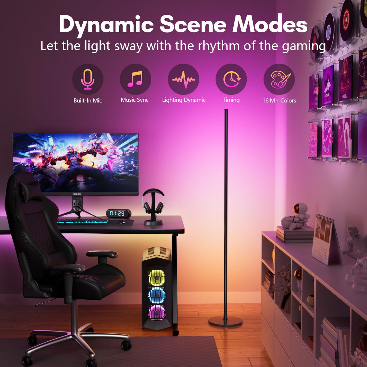 LED RGB+IC Corner Floor Lamp with App Remote Control Black N277