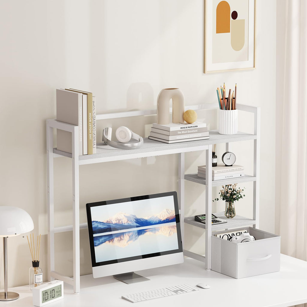White Wood Desk Shelf with Drawer D319