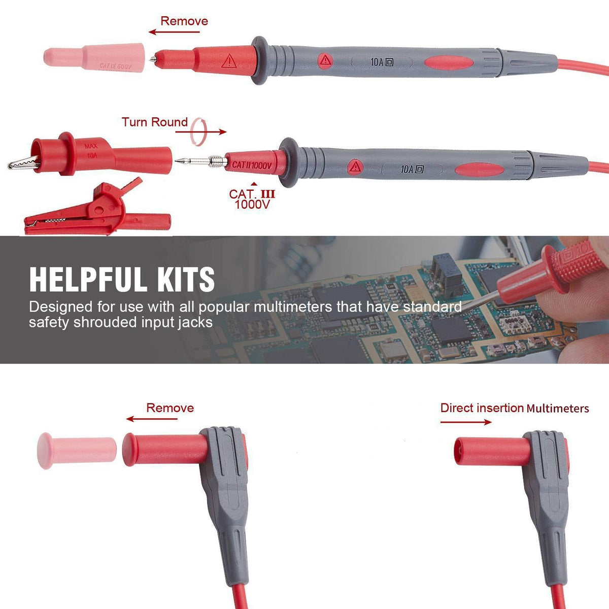 Silicone Multimeter Test Leads with Alligator Clips R2937