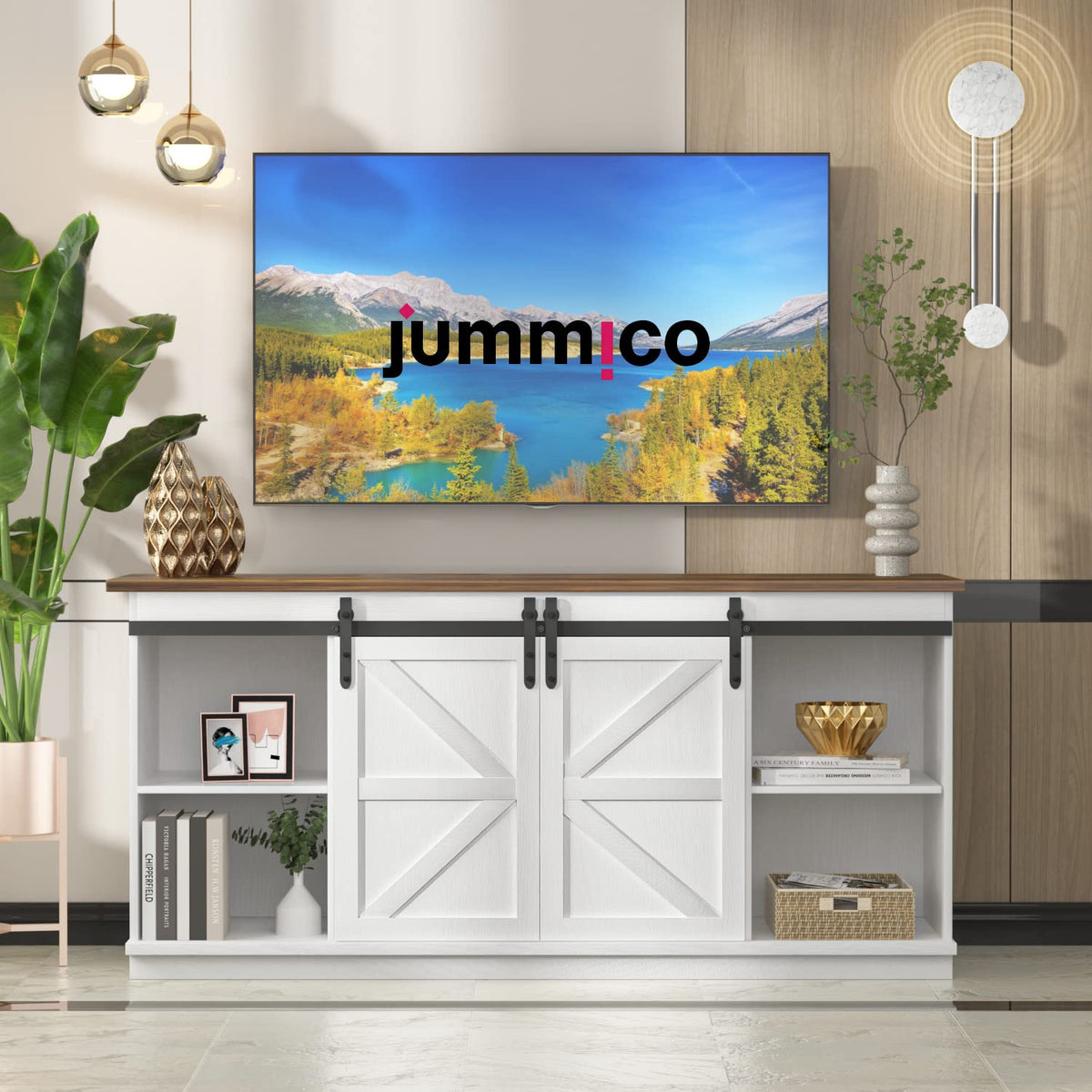 Bright White Mid Century Modern TV Stand for 65 Inch TV I3407