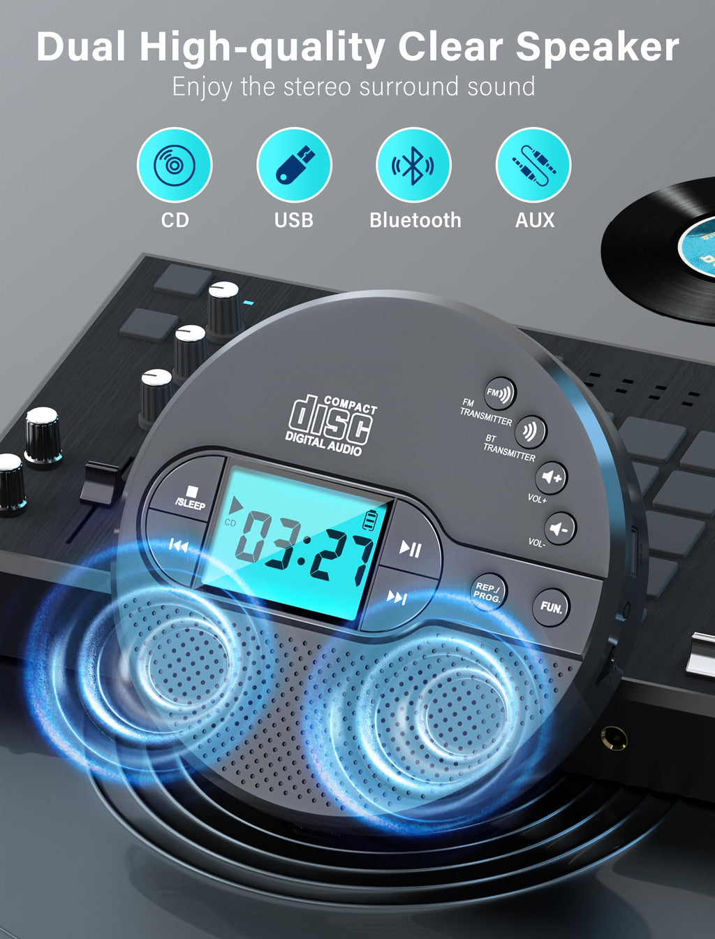 Portable CD Player with Bluetooth USB AUX FM X4296