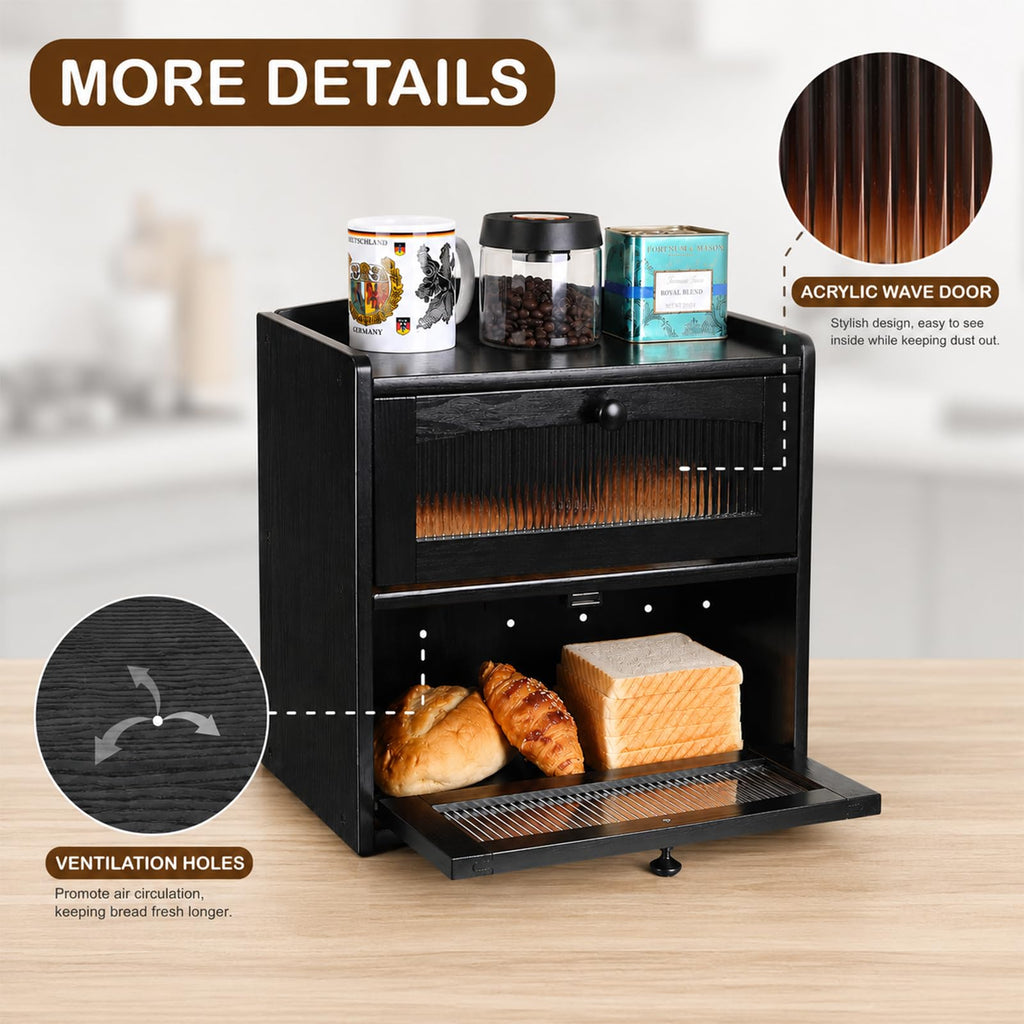 Wooden 2-Tier Bread Box with Window S904441