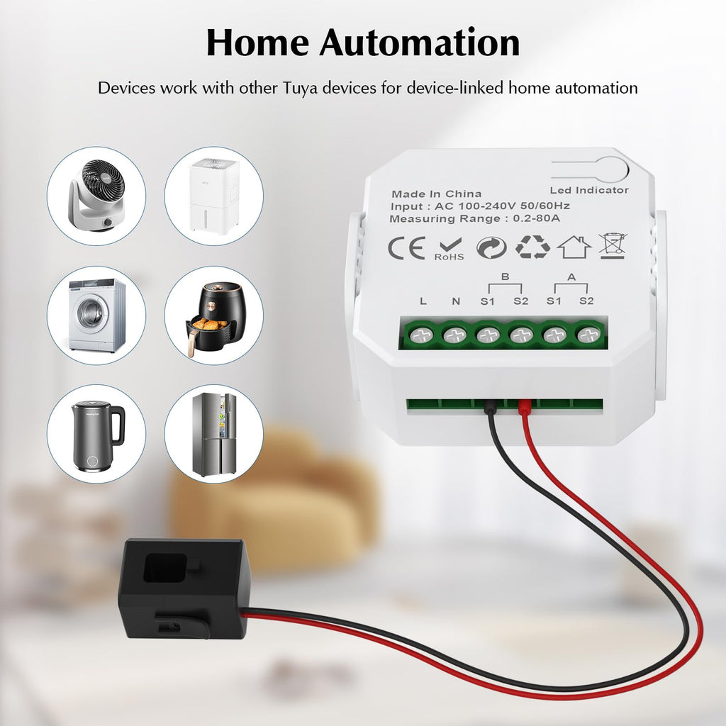 1-Channel WiFi Power Meter 80A Smart Energy Monitor D2687