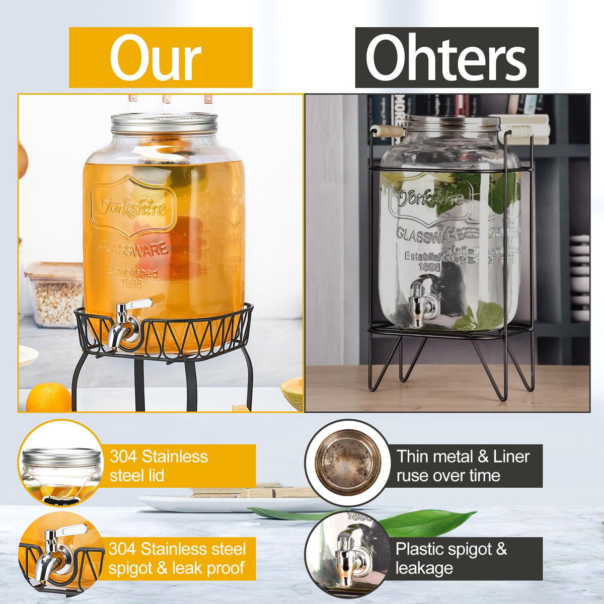 2 Gallon Glass Beverage Dispenser with Stand & Fruit Infuser G912187