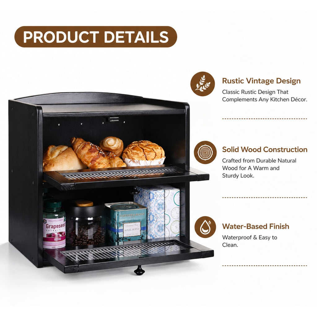 Wooden 2-Tier Bread Box with Window S904441
