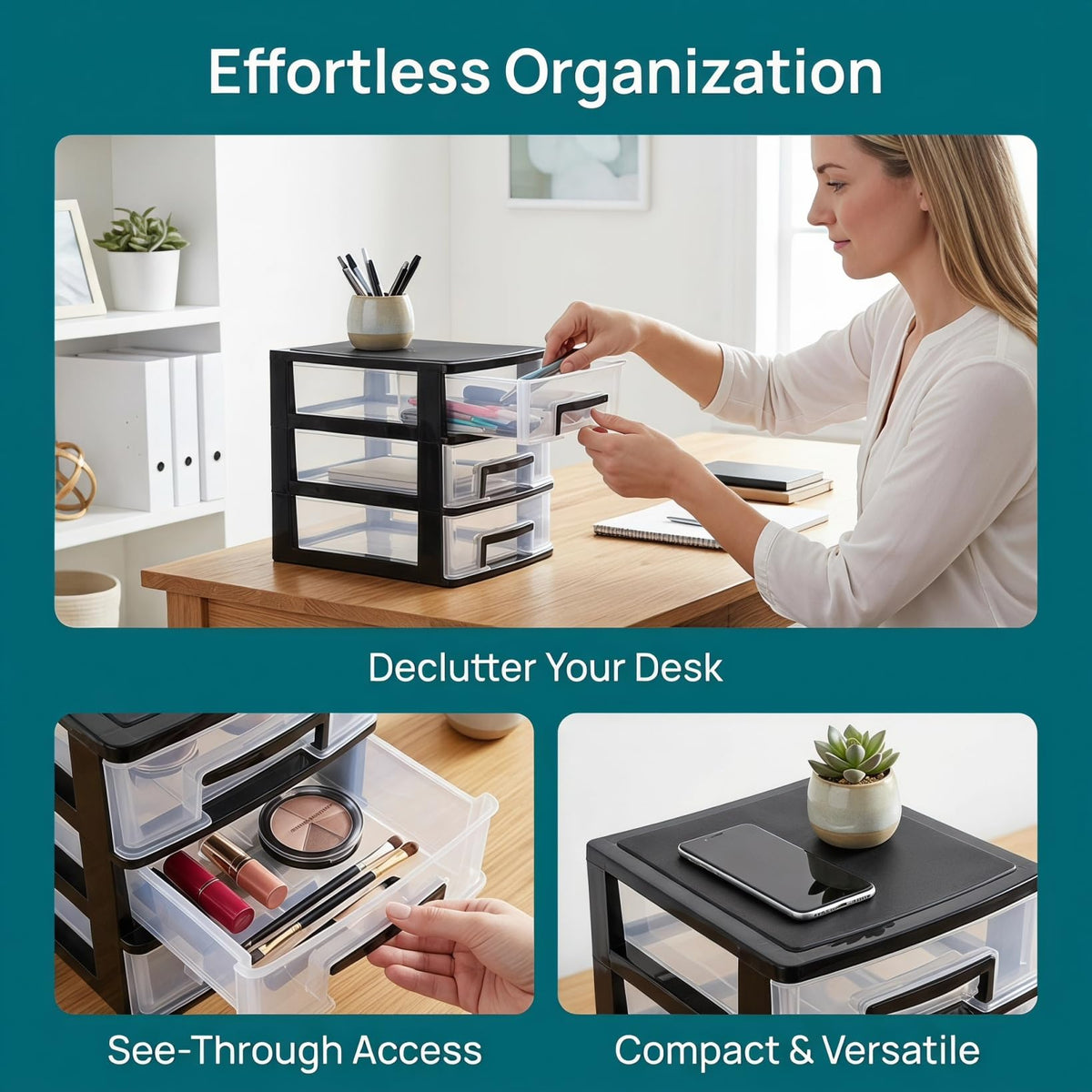 3 Drawer Plastic Desk Organizer B835885