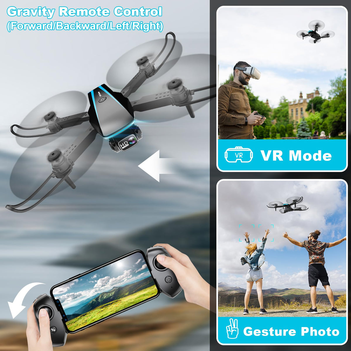 1080P HD Foldable Drone with Camera, 2 Batteries, Carrying Case C161