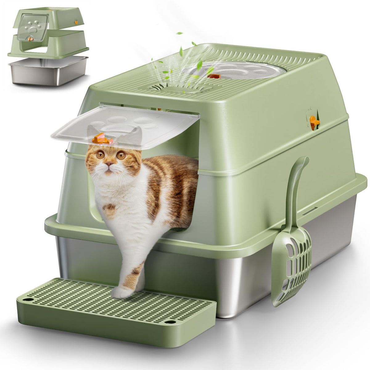 XL Enclosed Stainless Steel Cat Litter Box A104