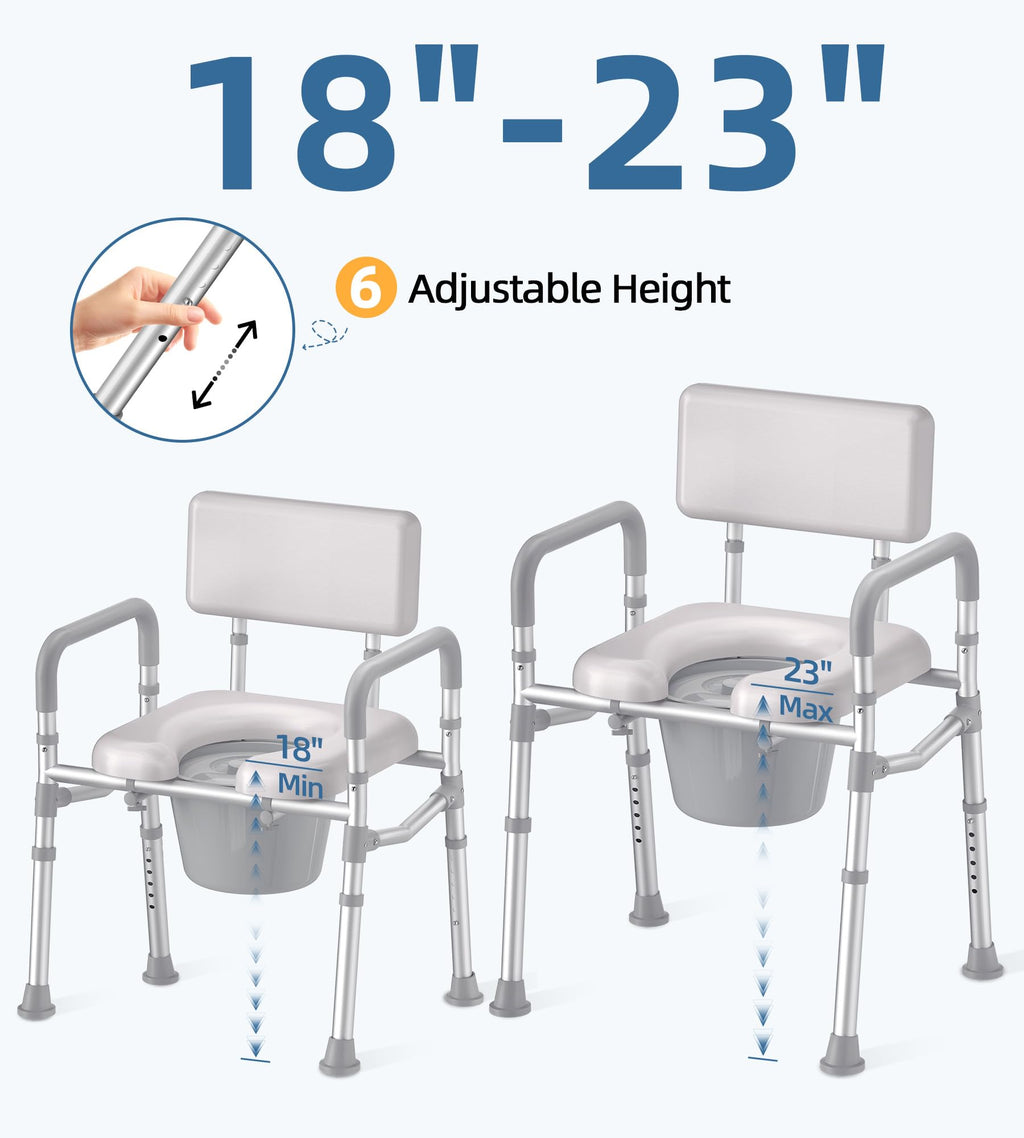 Shower Chair with Arms and Back and Bedside Commode with Padded Seat and Backrest A233