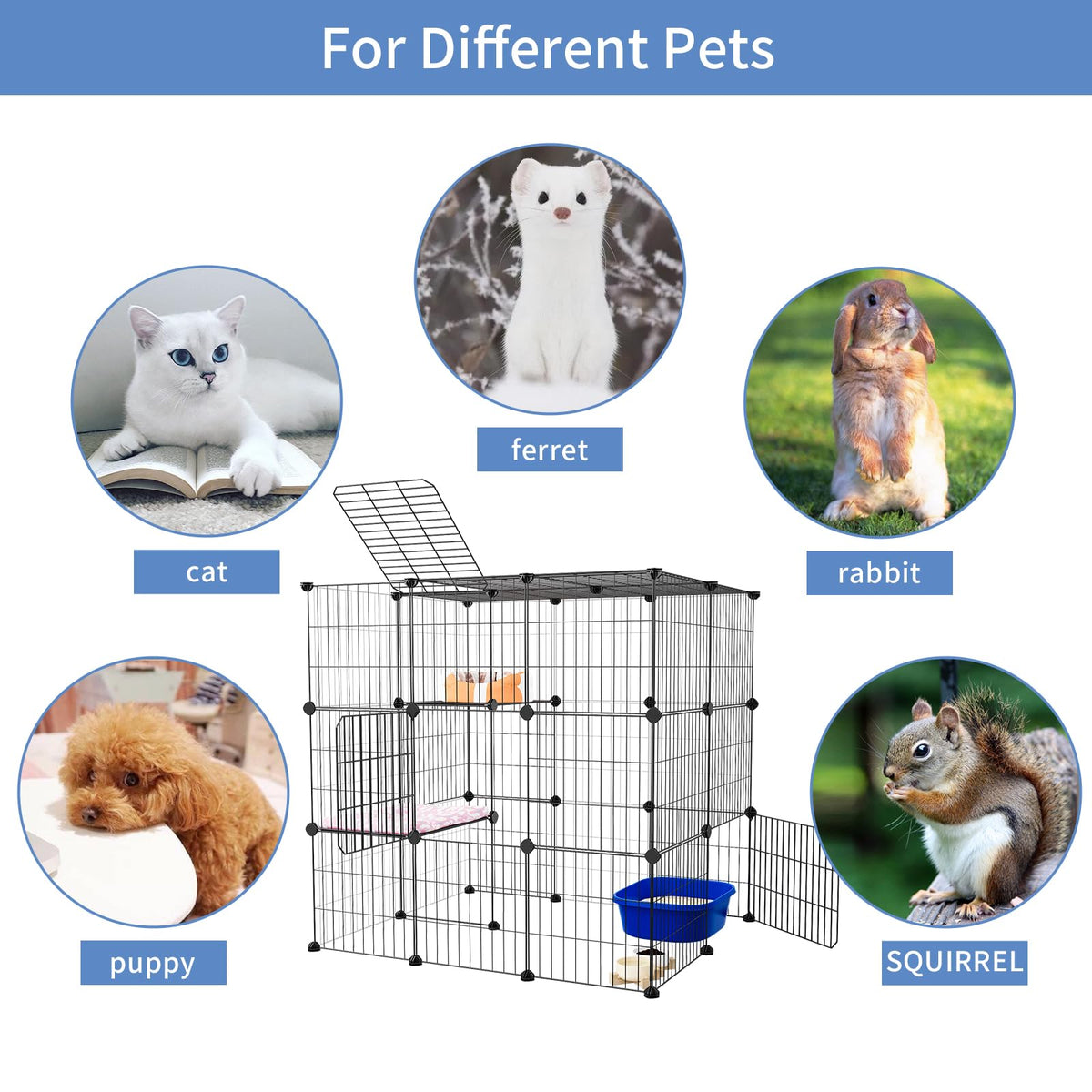 3-Tier Detachable Metal Wire Cat Cage Playpen B55604