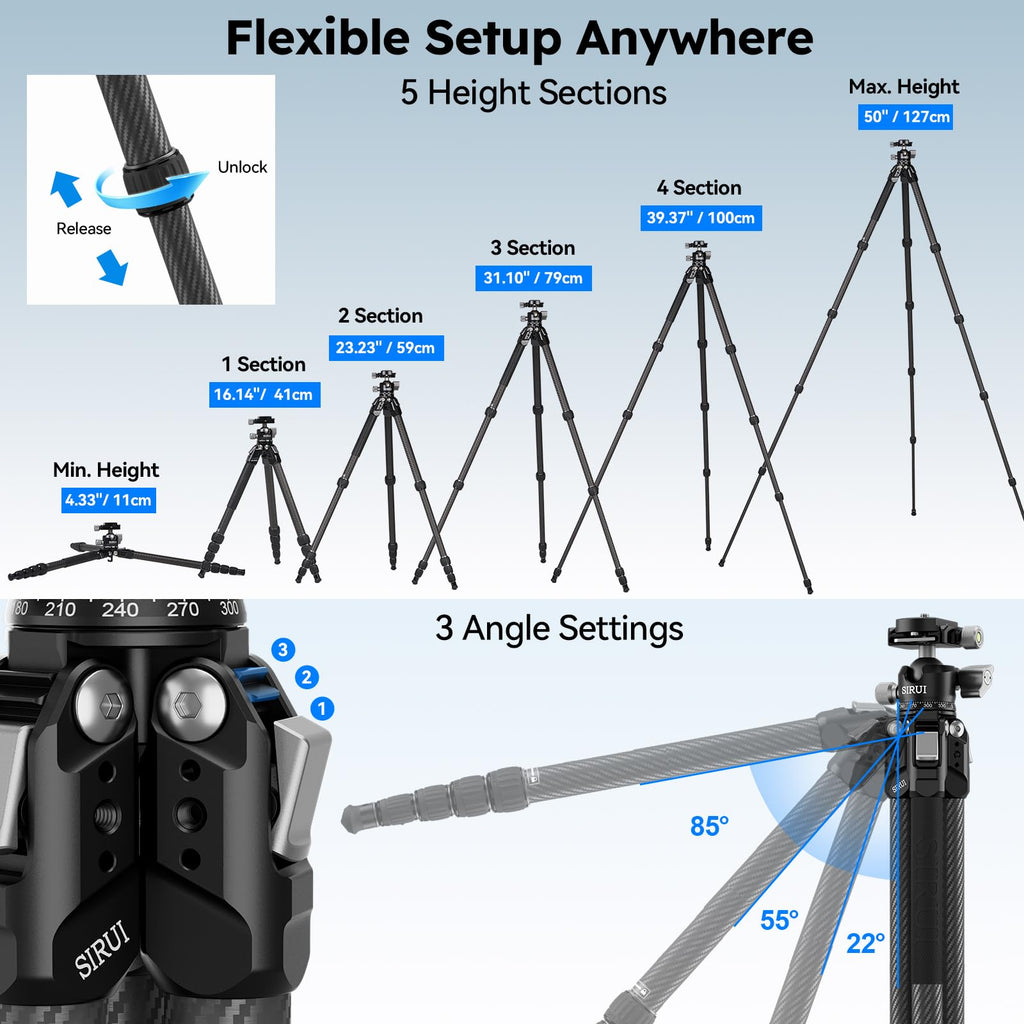 Carbon Fiber Travel Tripod with Quick Release Plate D1524
