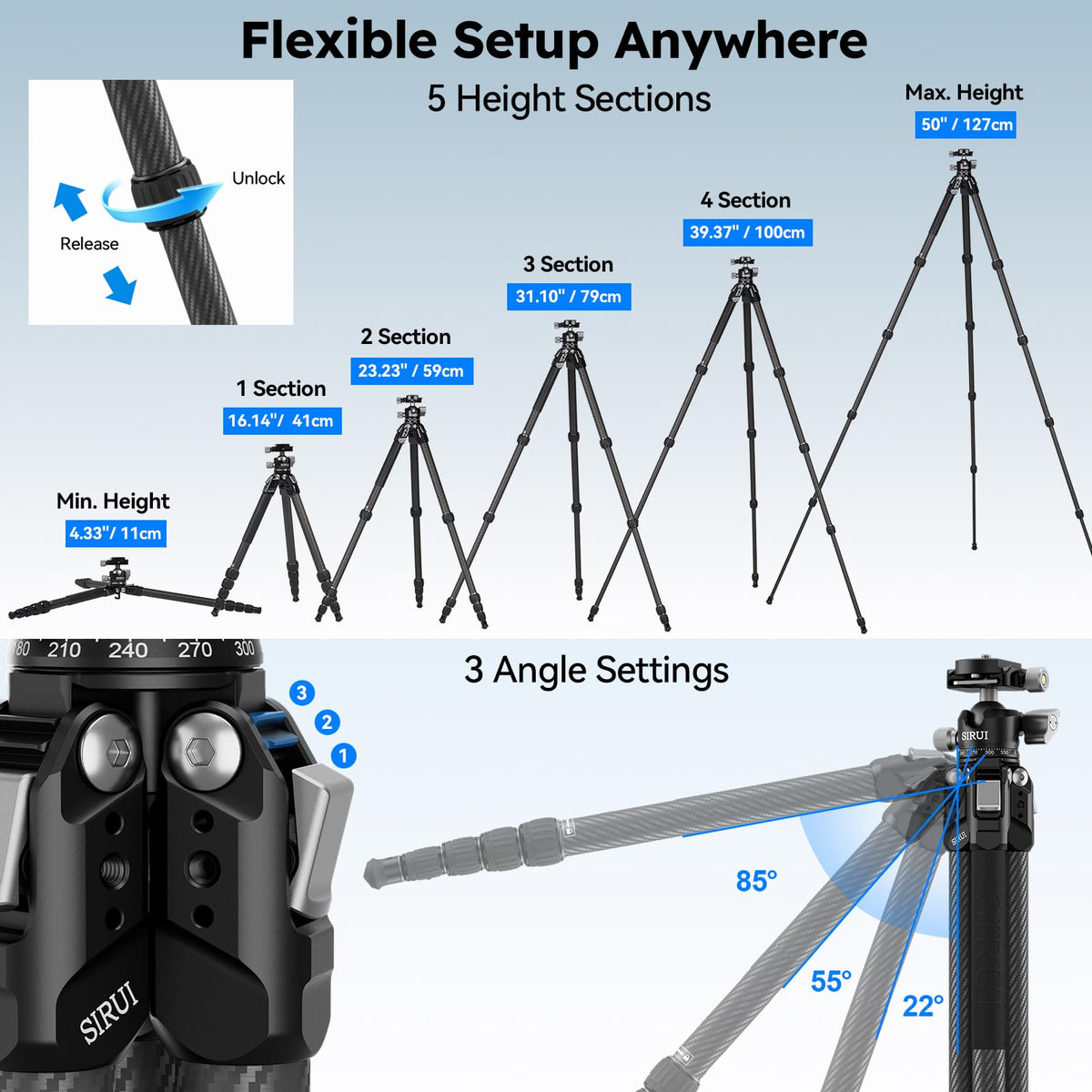 Carbon Fiber Travel Tripod with Quick Release Plate D1524