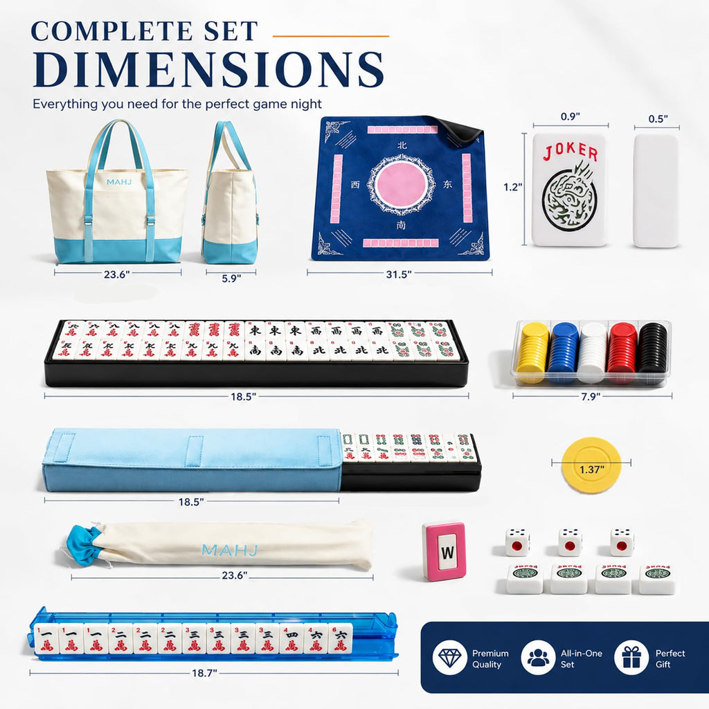 166 Deep Engraved Melamine Mahjong Set with Mat and 4 Racks D1792
