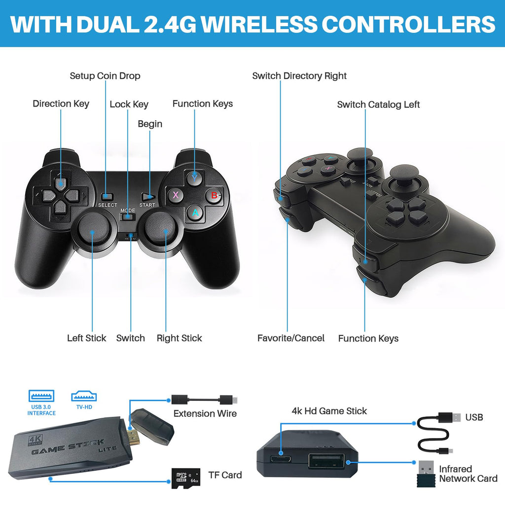 Retro Game Console with 2.4G Dual Controllers Y41093