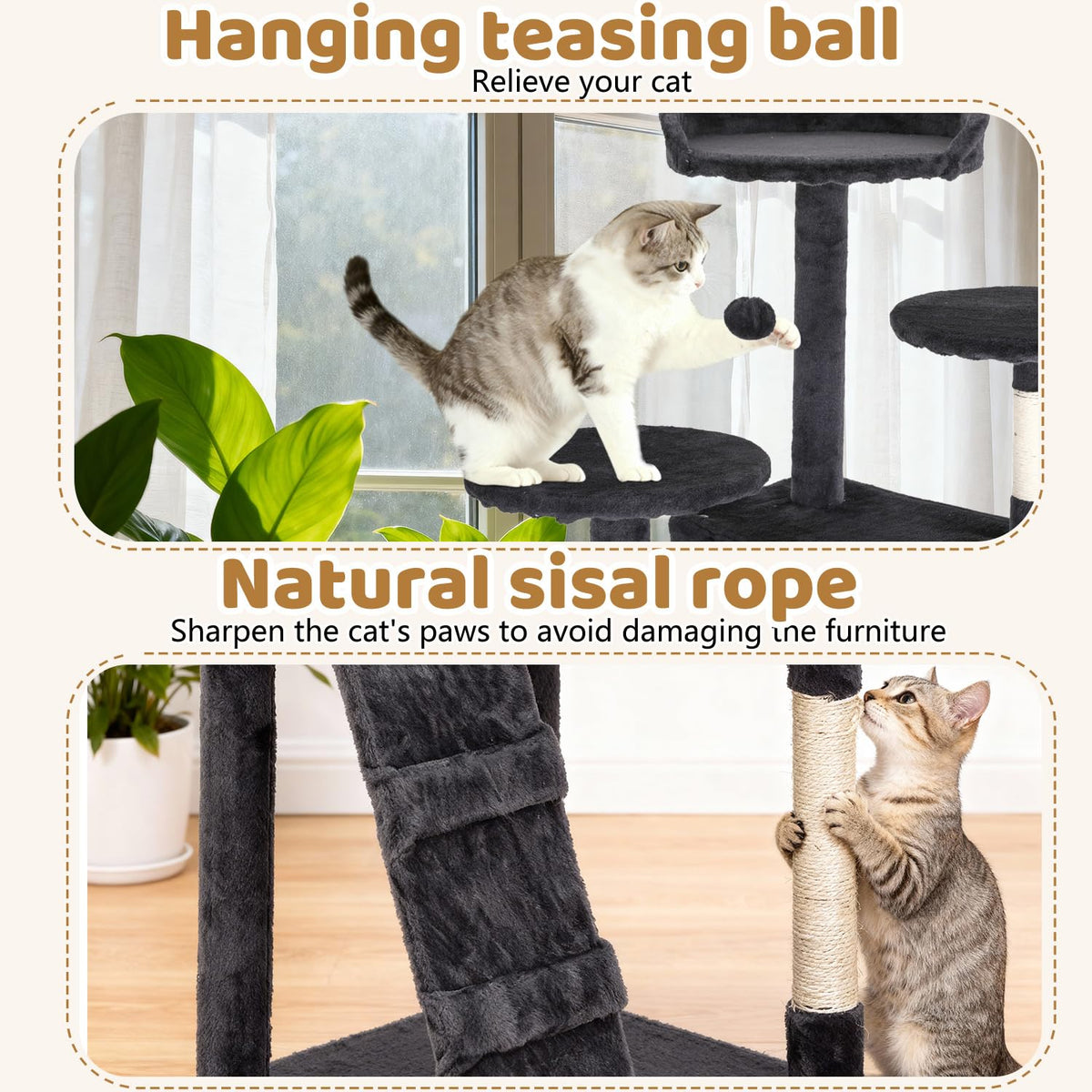 70 Inch Dark Gray Multi-Level Cat Tree with Condo Y219858