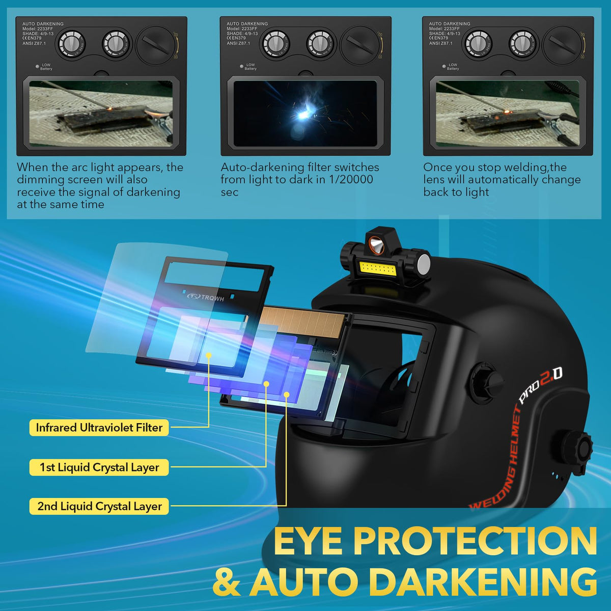 Welding Helmet Auto Darkening Solar Powered E788
