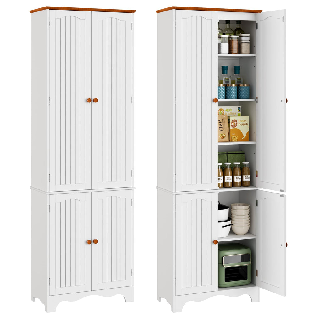 White 72" Kitchen Pantry Cabinet with Doors and Adjustable Shelves S88298