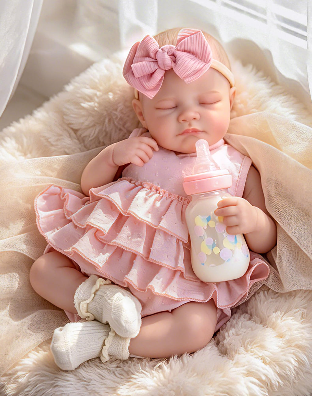 20'' Realistic Sleeping Newborn Girl Doll in Pink Dress D99243