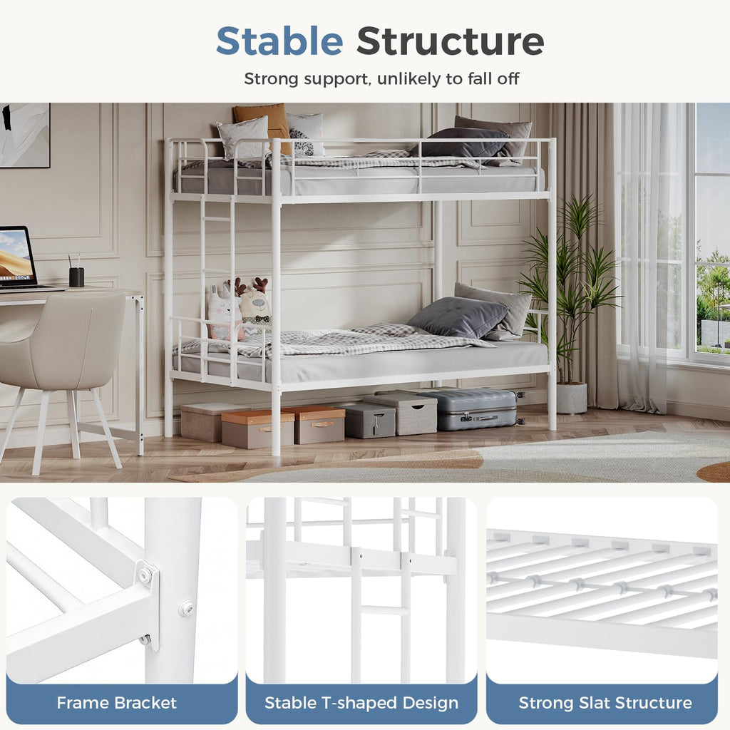 Metal Bunk Bed Twin Over Twin with Ladder and Guardrail Z804180