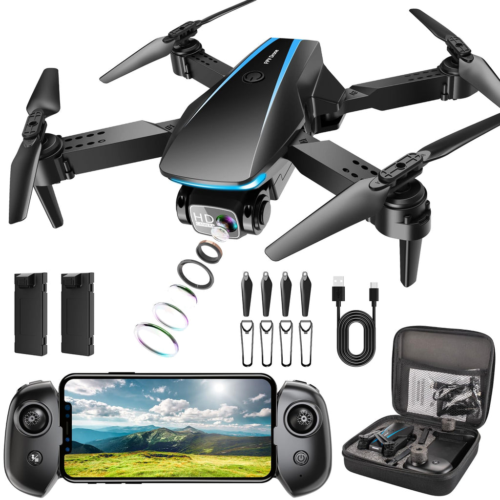 1080P HD Foldable Drone with Camera, 2 Batteries, Carrying Case C161