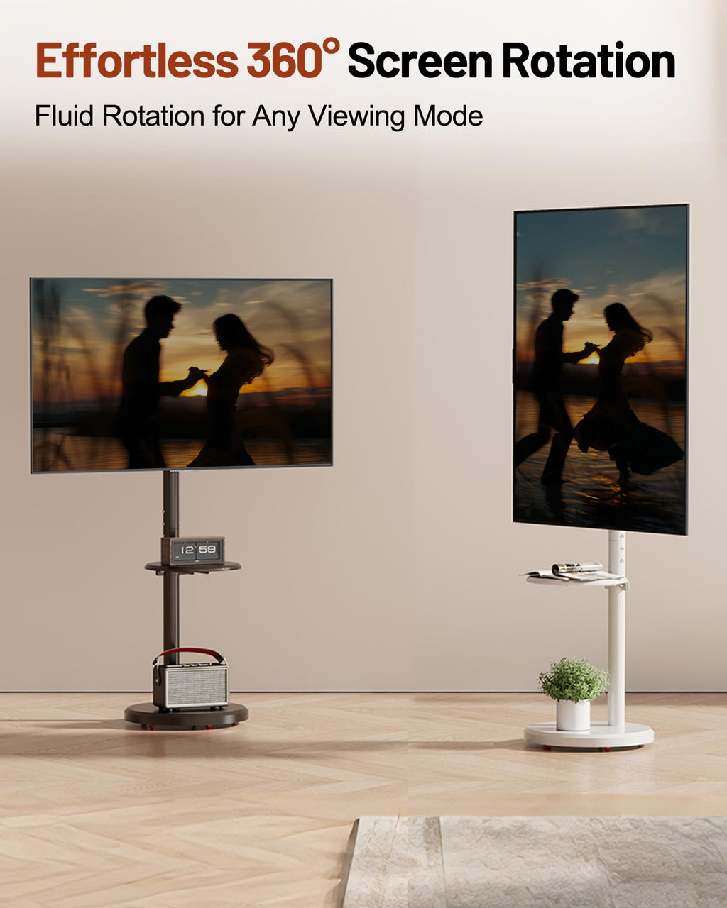 Rolling TV Stand with Shelf and Hidden Wheels D9077