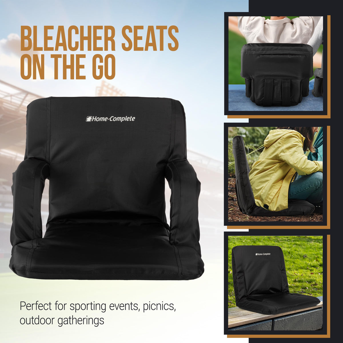 Folding Stadium Chair with Padded Back Support and Armrests Q8172