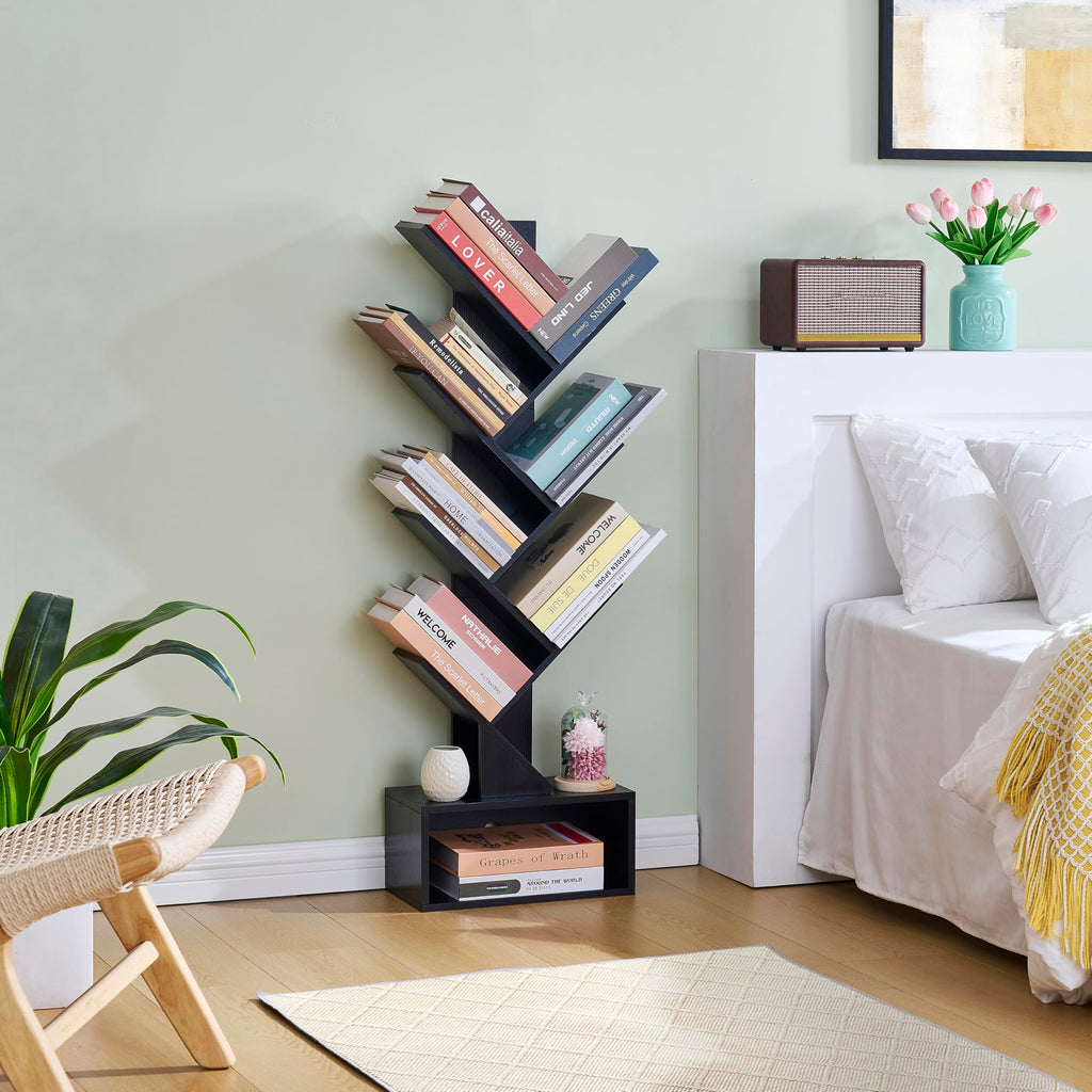 Black 6 Tier Wood Tree Bookshelf with Drawer A96024