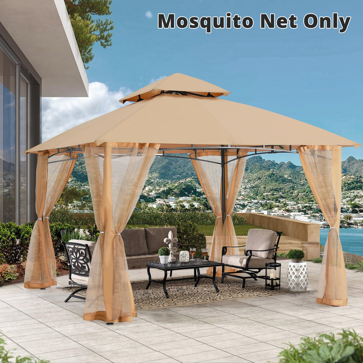 Beige 10x10 ft Gazebo Screen Walls Z17662