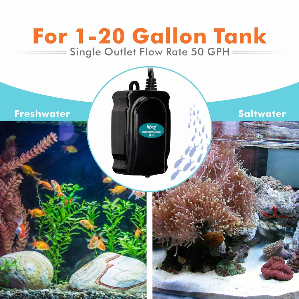 Mini Aquarium Air Pump Kit 1W for 2-20 Gallon Fish Tank with Air Tube T479
