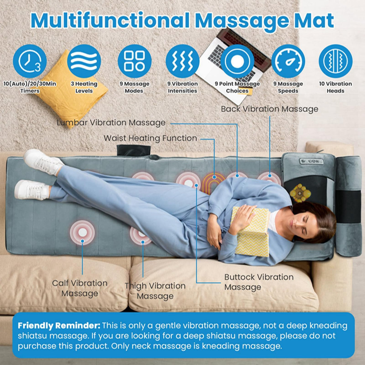 Full Body Electric Heating Vibration Massage Mat Cushion N5889