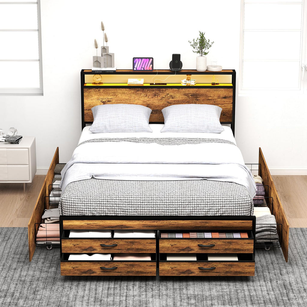 Queen Size Bed Frame with Headboard & 8 Storage Drawers K450130