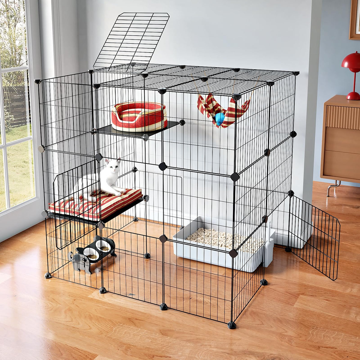 3-Tier Detachable Metal Wire Cat Cage Playpen B55604