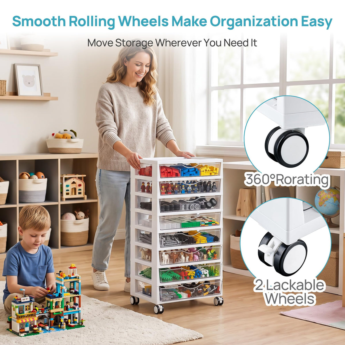 8 Tier Rolling Cart with Drawers I8124