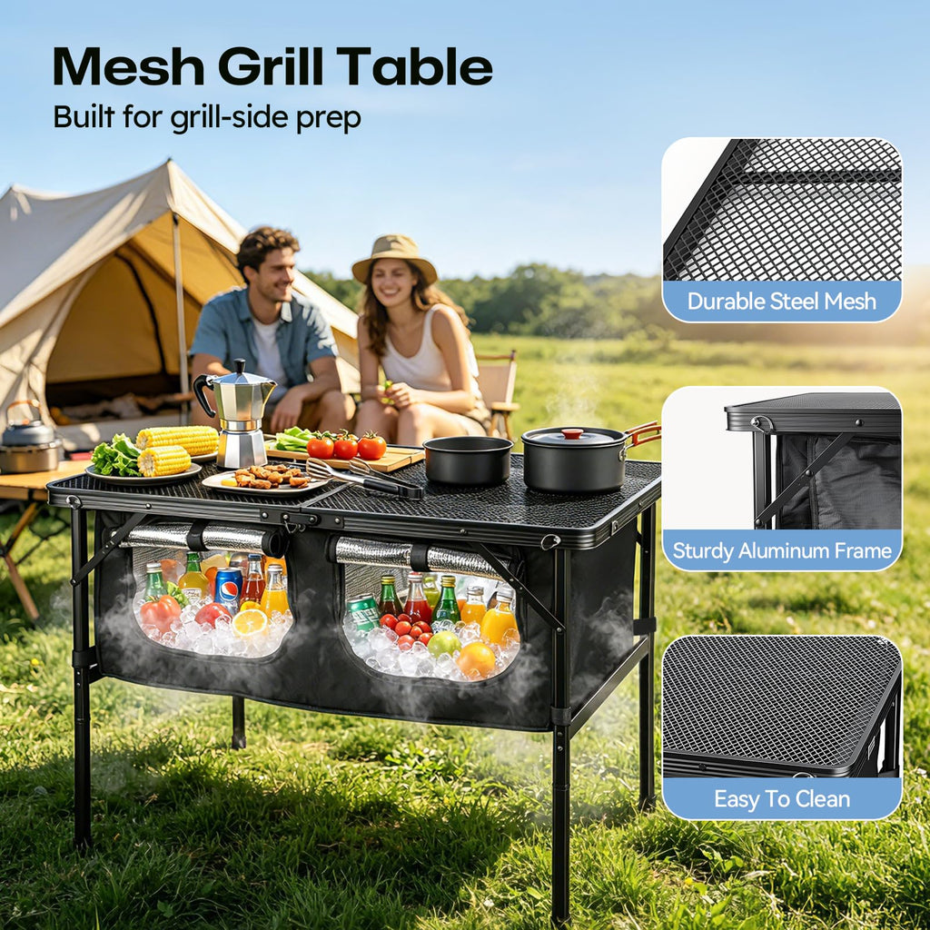 Folding Camping Table with Storage and Cooler Bag O283